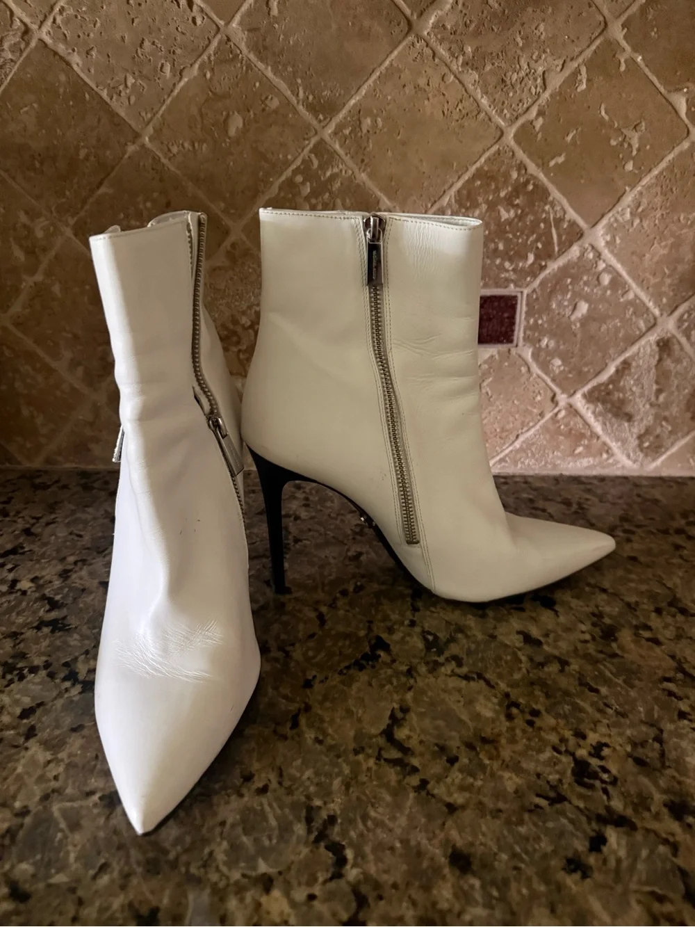 White Pointed-Toe Stiletto Ankle Boots
